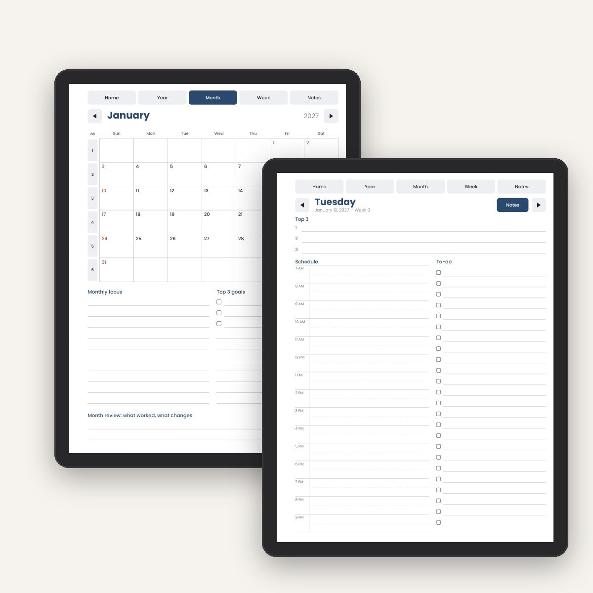 Essentials planner pages on a reMarkable tablet