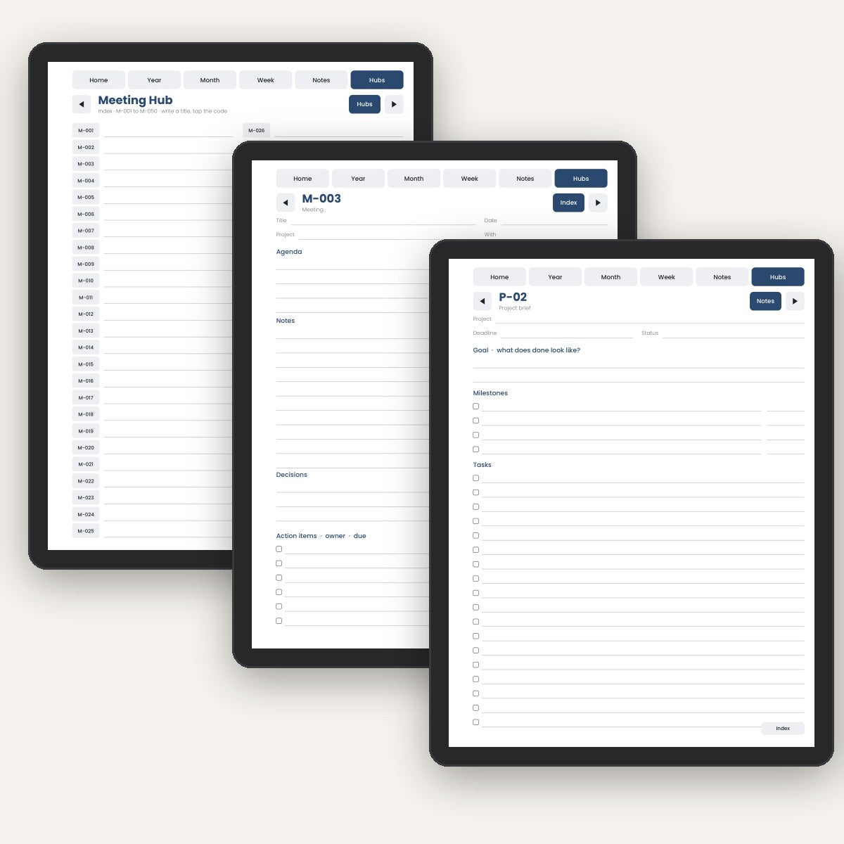 Work OS meeting hub and project pages