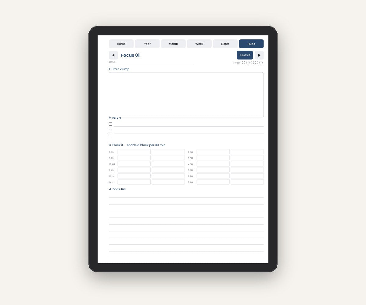 Focus planner page